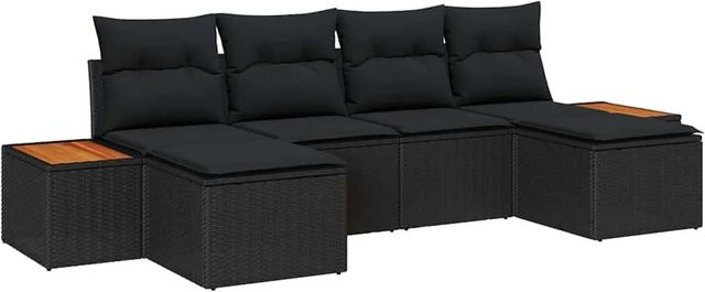 vidaXL Garten-Sofa-Set aus Poly-Rattan und Metall in Schwarz, 6-teiliges L-Shape Lounge-Set mit Kissen für Garten und Terrasse - Bild 1