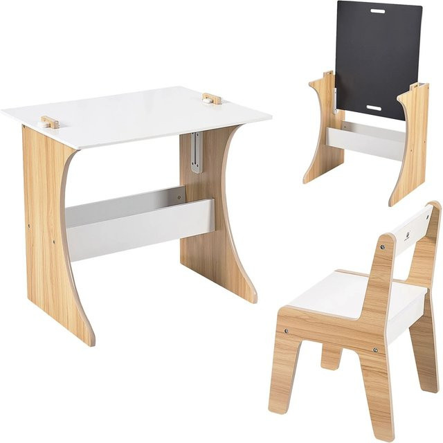 Relaxdays Kindersitzgruppe mit beschreibbarer MDF-Tafel in Weiß, B/T/H: 60 x 56 x 50 cm - Bild 1