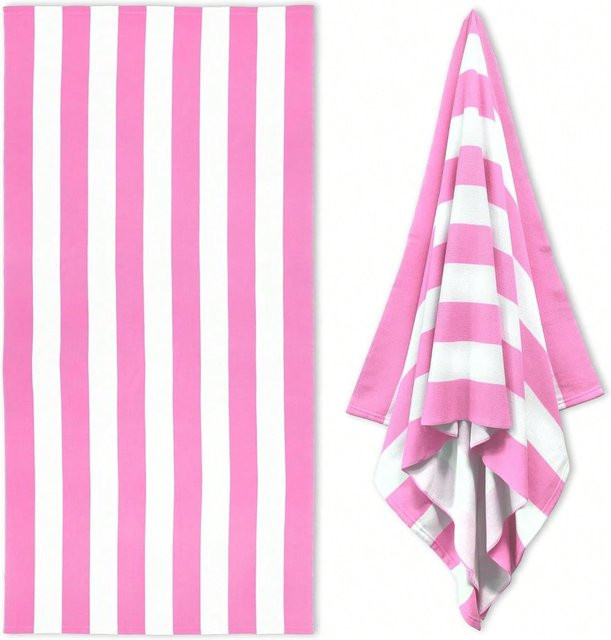 Schnelltrocknendes Mikrofaser Strandtuch von JMG Household Supplies mit rosa Streifen, B/H: 70 x 140 cm - Bild 1