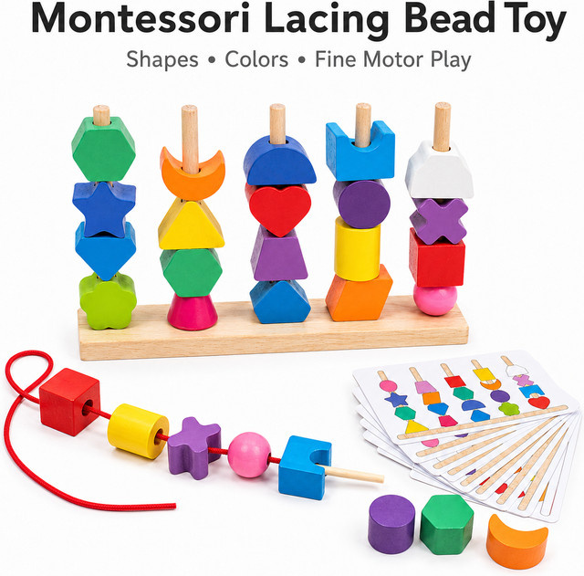 Regenbogen-Säulensets, Farbsortierspielzeug aus Holz, Bunt / Mehrfarbig, Tiere - Bild 1