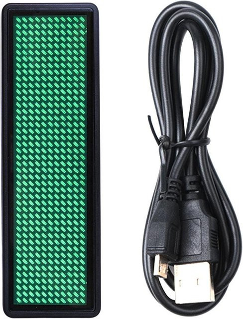 Programmierbares digitales LED-Namensschild von FEIJIEAST mit scrollender Nachrichtensfunktion, Farbe Grün/Schwarz, wiederaufladbar via USB-C - Bild 1