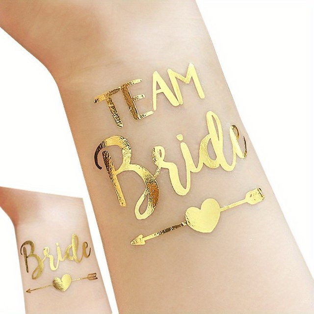 12 Stück VOILEY Tattoo Aufkleber Gold für Junggesellinnenabschied und Hochzeit Bride To Be Bachelorette Party Deko - Bild 1