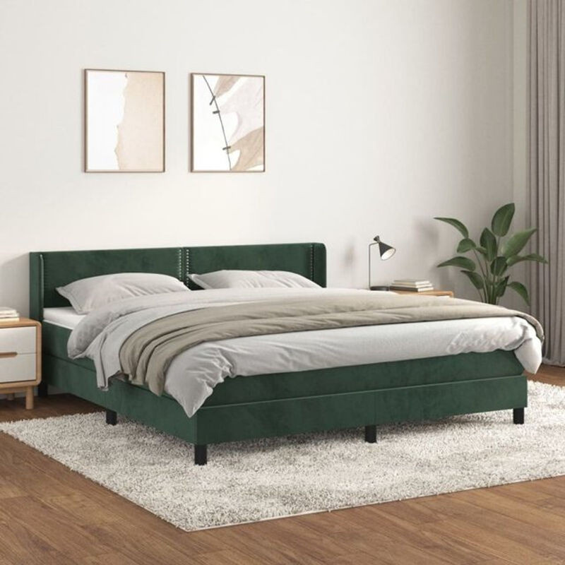 vidaxl Boxspringbett mit Matratze aus Samt in Dunkelgrün, B/T/H: 180 x 200 x 78 cm - Bild 1