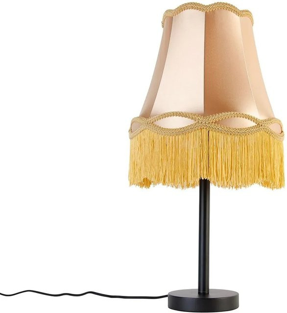 QAZQA Klassische Tischlampe Simplo in Schwarz mit goldfarbenem Stoffschirm, dimmbar, E27 - Bild 1
