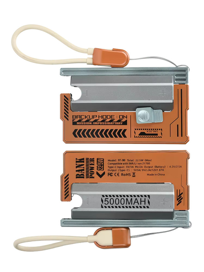 Aideepen 21700 DIY Powerbank-Gehäuse mit PD 22,5 W Schnellladefunktion und integriertem Kabel in Rot - Bild 3