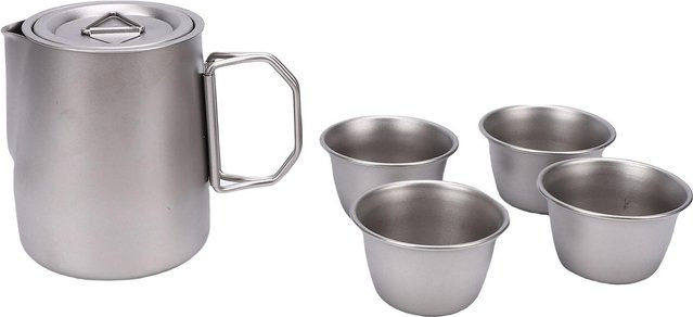 Igeteck Edelstahl Tee-Set in Grau mit Teekanne 350 ml, Teetassen 50 ml, Sieb und Tragetasche für Outdoor und Camping - Bild 1