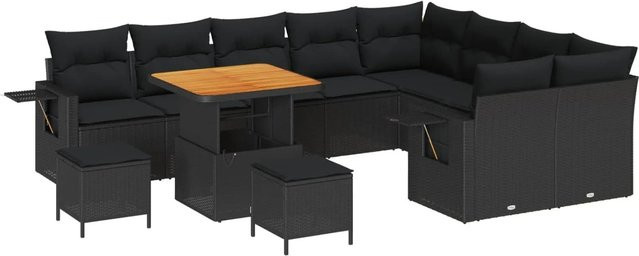 vidaXL Gartensofa-Set aus Poly-Rattan und Metall in Schwarz mit Kissen und Couchtisch für Garten und Terrasse - Bild 1