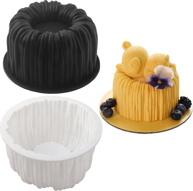 SHENHONG Silikon-Kuchenform für Mousse-Kuchen mit Spulenstruktur-Design, rund, Durchmesser: 10,2 cm, Farben: Weiß oder Schwarz - Bild 1
