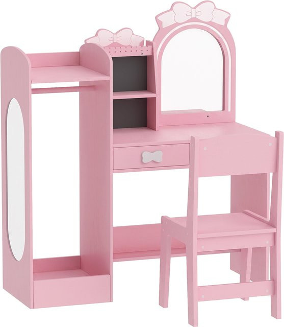 AIYAPLAY Kinderschminktisch Set mit Hocker und LED-Spiegel in Rosa - Bild 1