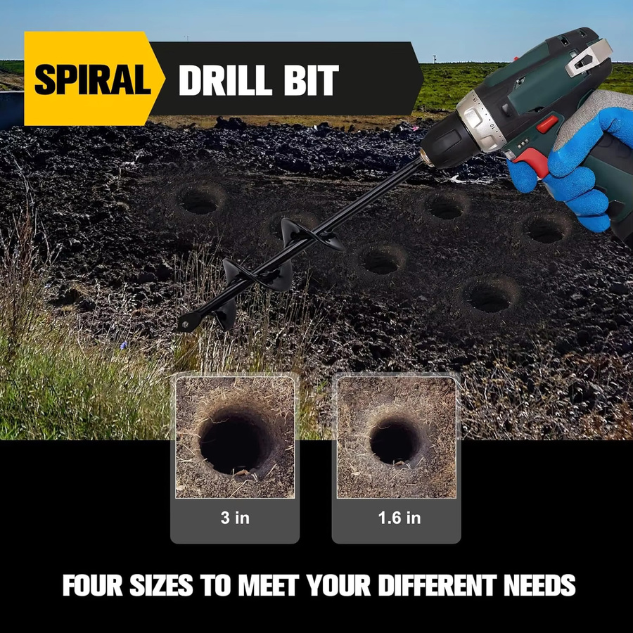 Goture Spiralbohrer Set aus Metall in Schwarz für Pflanzen und Blumen als Erdbohrer und Gartenbohrer-Werkzeug - Bild 2