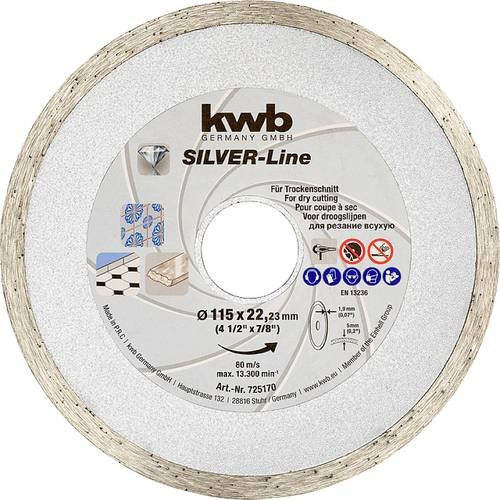 Kwb Diamanttrennscheibe für Fliesen und Keramik, Farbe Silber, Durchmesser: 115 mm, Bohrungs-Ø: 22,23 mm - Bild 1