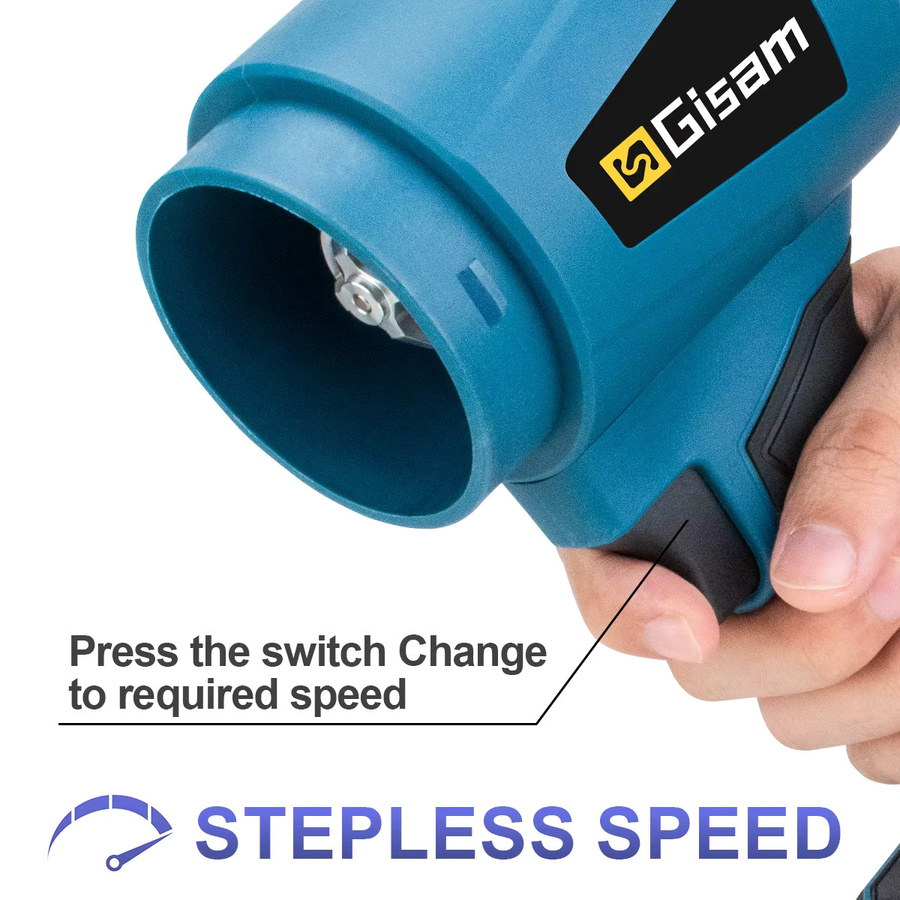 Gisam Bürstenloser Elektrischer Turbo-Gebläseventilator für Makita 18V Akku, Kabelloser Handgehaltener Laubbläser und Staubbläser in Blau - Bild 4