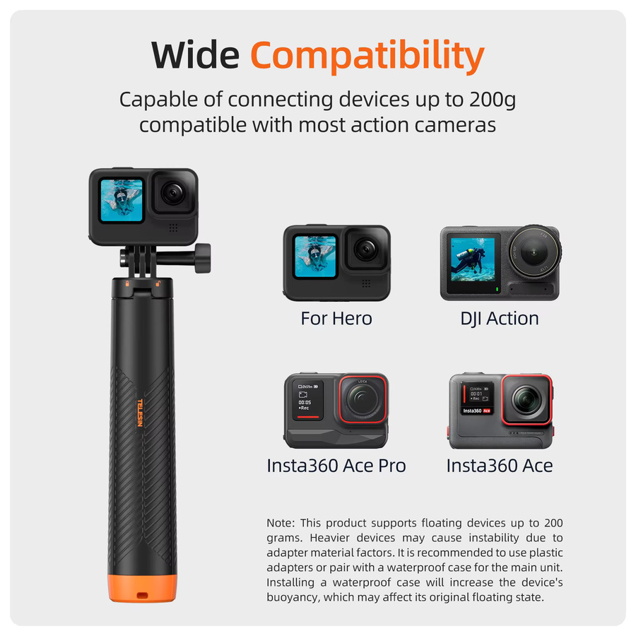 TELESIN Auftriebsstab Unterwasser Selfie Stick Stativ für GoPro Insta360 und DJI OSMO Action Kamera in Schwarz - Bild 4