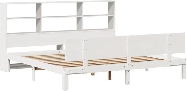 vidaXL Massivholzbett aus Kiefer mit Kopfteil und Regal in Weiß, B/T/H: 180 x 200 x 186 cm - Bild 1