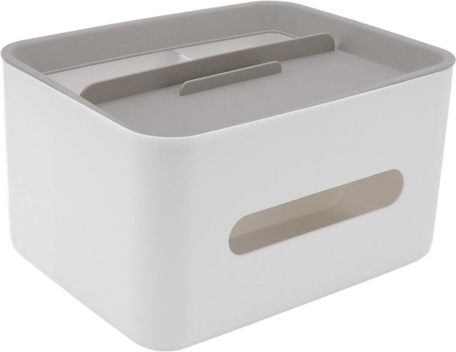 OutsideWorld Aufbewahrungsbox aus Kunststoff mit Deckel für Taschentücher, Fernbedienungen und Schreibwaren in Weiß - Bild 1