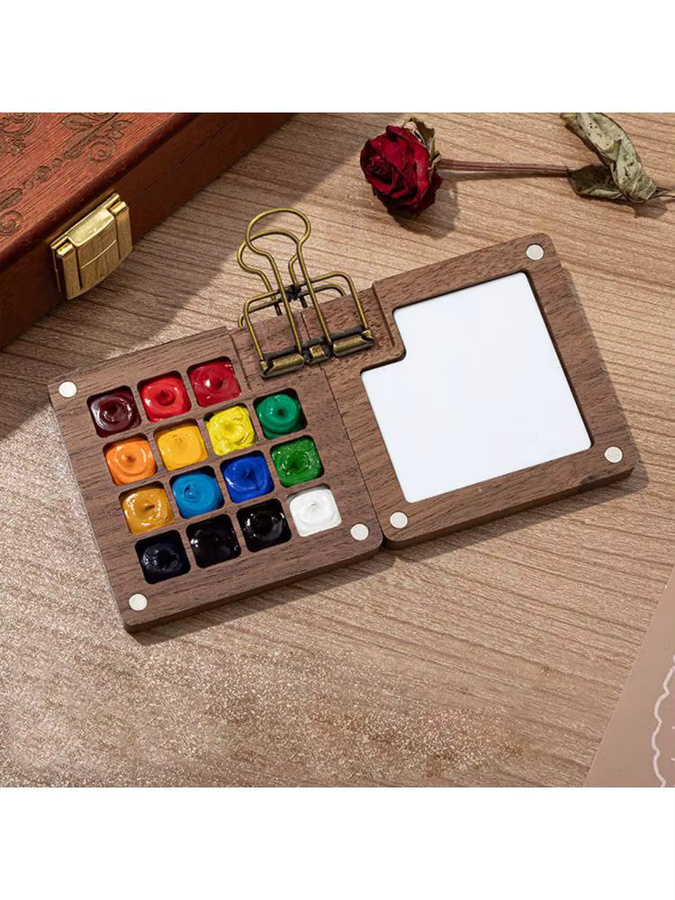 APWIKOGER Reise-Malpalette Taschen-Aquarellset, Holz, Bunt - Bild 5