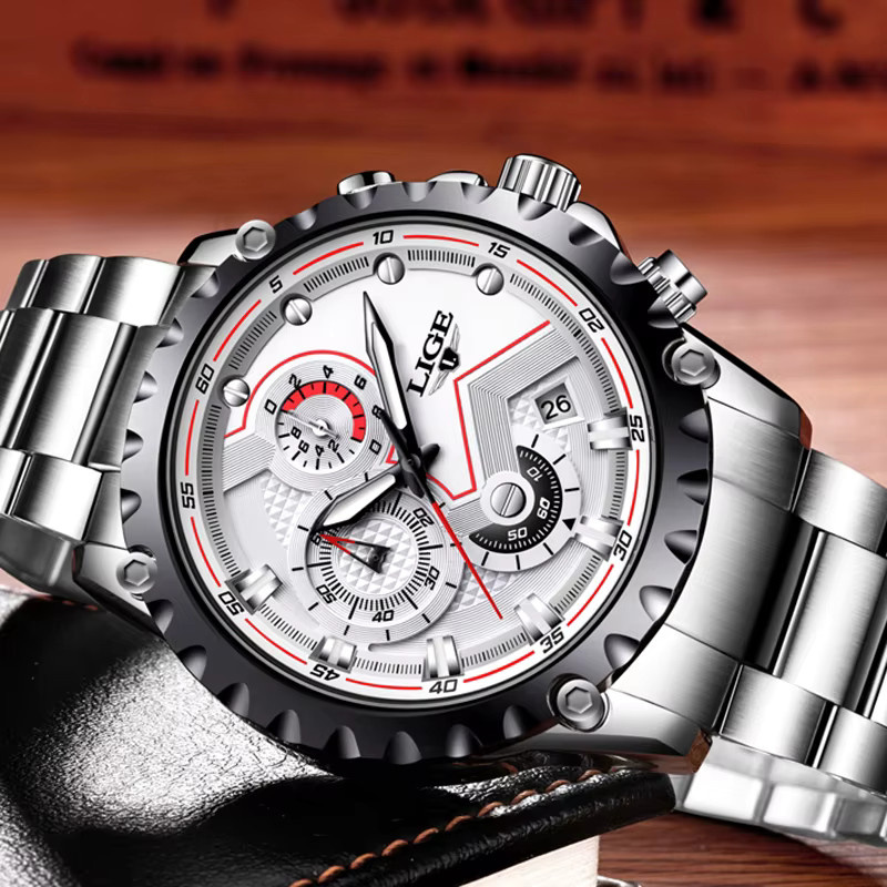 LIGE Chronograph, Quarz, Edelstahl, Silber, Herren - Bild 2
