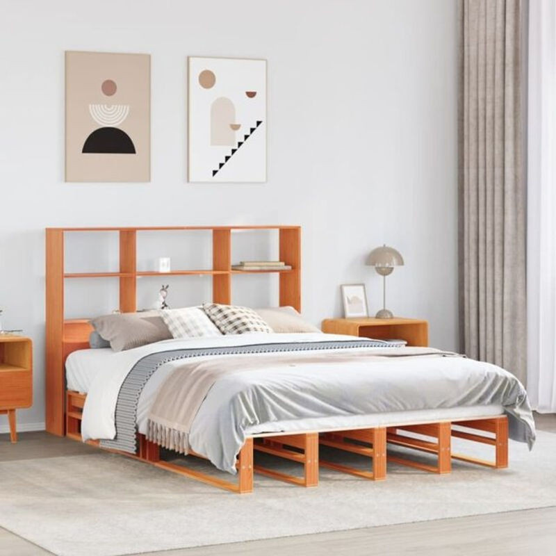 Massivholzbett aus Kiefer mit Regal in Braun, B/T/H: 120 x 190 x 110 cm, von Vidaxl - Bild 1