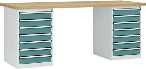 Manuflex WC5127.5021 Werkbanksystem aus Stahl in Wasserblau und Mehrfarbig, B/T/H: 300 x 200 x 80 cm - Bild 1
