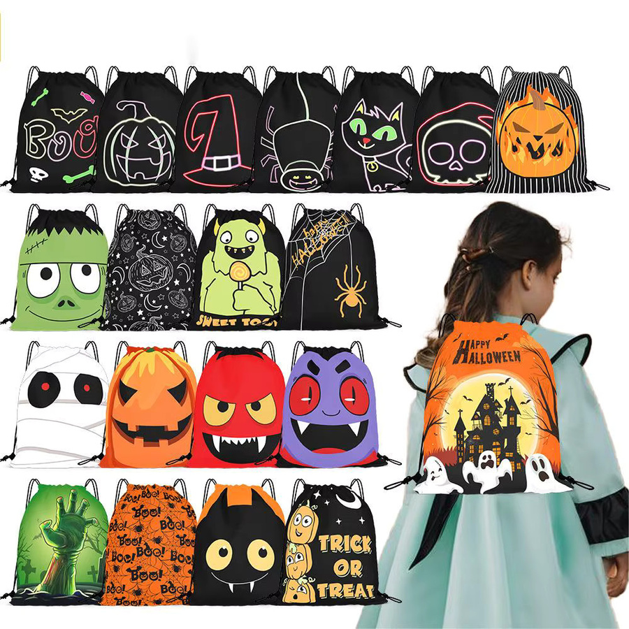 VIKAMA Halloween Candy Kordelzugbeutel in Multicolor mit Kürbis und Geist für Trick-or-Treat, B/H/T: 27,0 x 34,0 x 27,0 cm - Bild 2