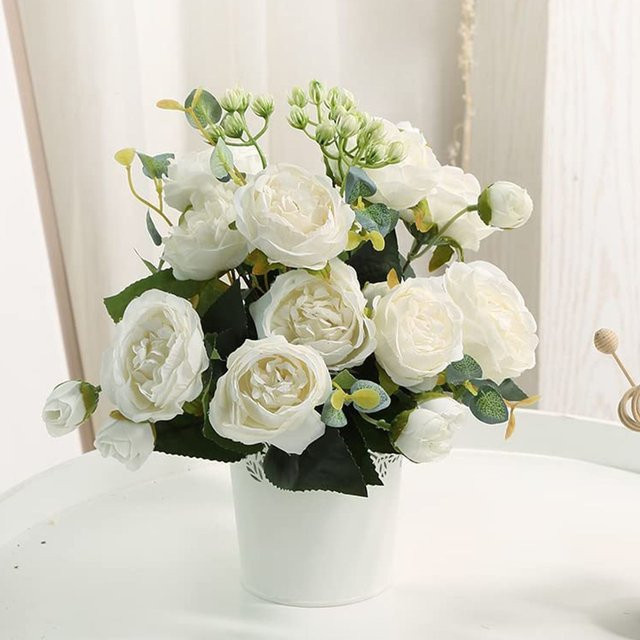 Künstliche Seidenrosen und Pfingstrosen von ZQCY in Weiß für Dekoration, Hochzeit und DIY-Projekte - Bild 1