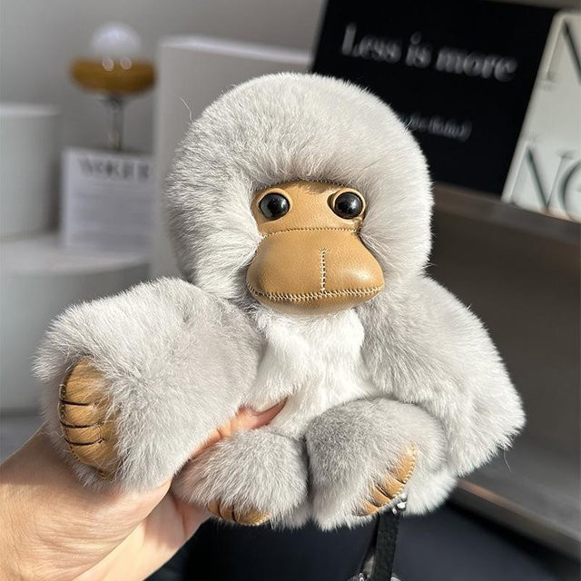 Linyi toy Schlüsselanhänger Affe, Kaninchenfell, 13 cm, weiß, Unisex - Bild 1