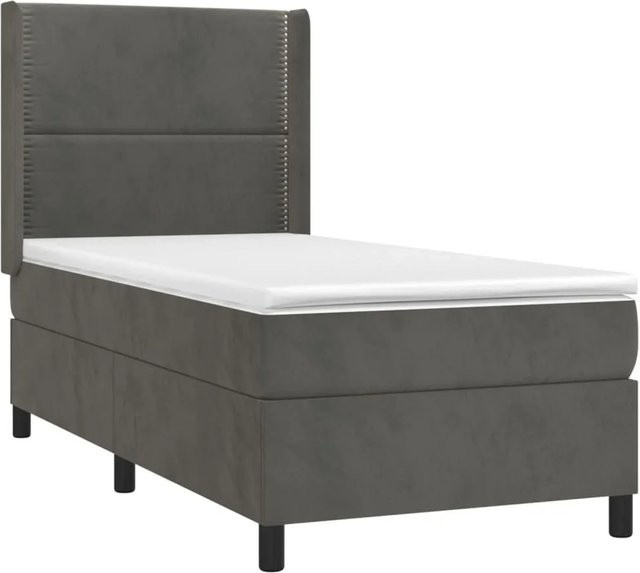 vidaXL Boxspringbett mit Matratze in Dunkelgrau aus Samt mit LED-Unterbettbeleuchtung und USB-Anschluss B/T/H: 80 x 200 cm - Bild 1