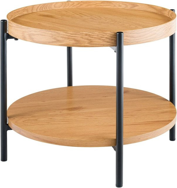 CLP Couchtisch Corbitan rund aus Holz und Metall in Braun und Schwarz, Durchmesser: 50 cm - Bild 1