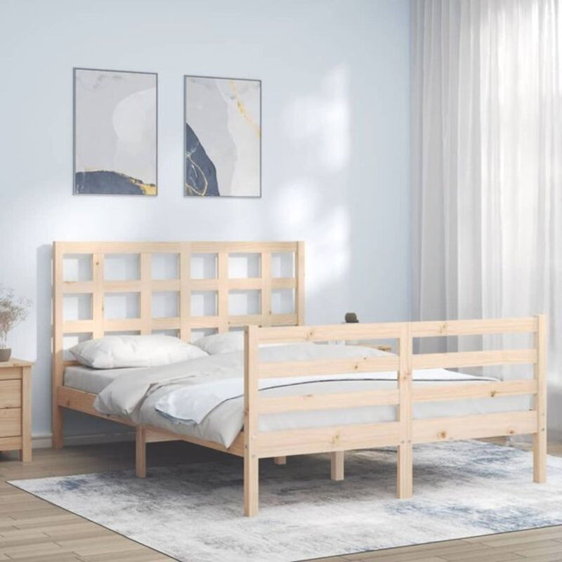 Massivholzbett mit Kopfteil von Vidaxl aus Kiefer in Braun, Skandinavisch Design, B: 120 cm, T: 190 cm, H: 125,5 cm - Bild 1