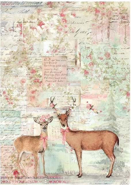 Stamperia Motiv-Strohseide Winter Magic - Deer in Multicolor, B: 21,0 cm, H: 29,7 cm - Bild 1