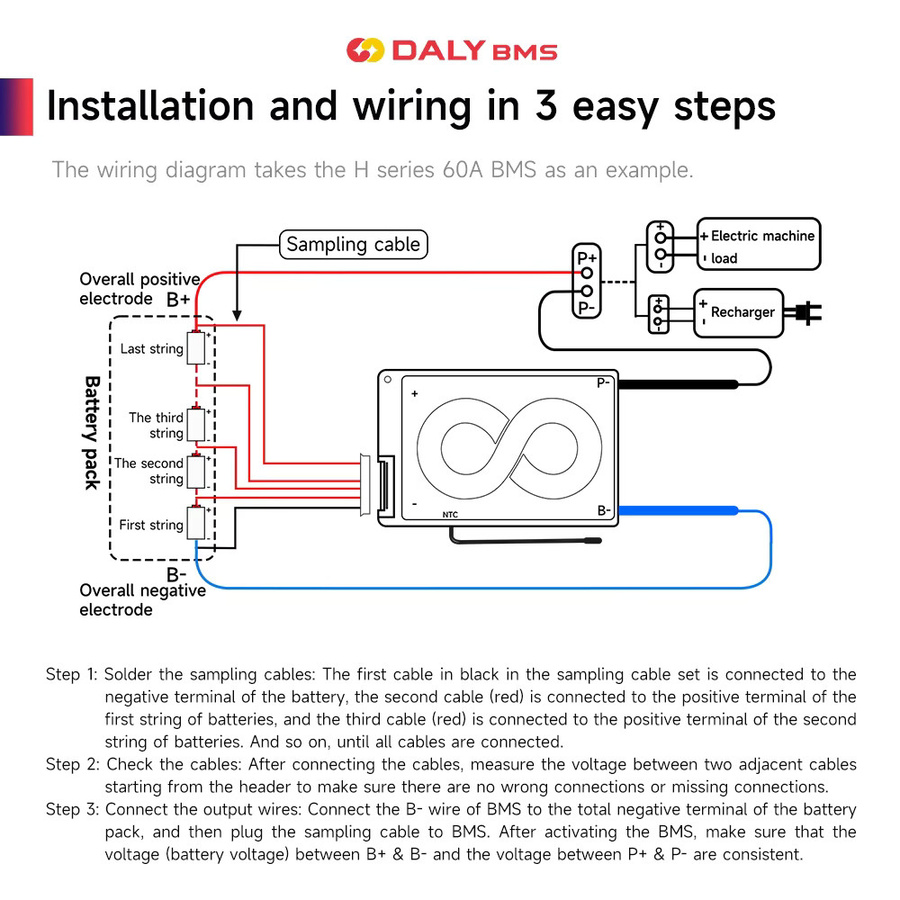 Daly BMS Batteriemanagementsystem für LiFePO4 und Li-Ion Akkus mit NTC-Temperatursensor in Rot - Bild 2