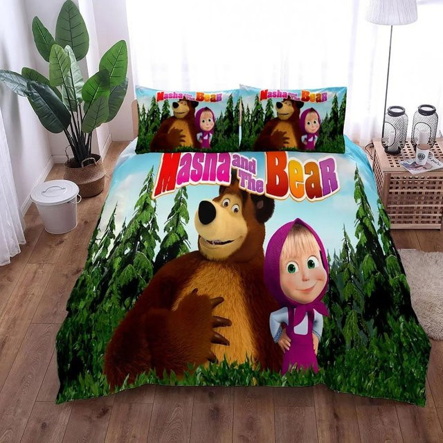 Masha Cartoon Bettwäsche-Set von Softura aus Mikrofaser, Mehrfarbig, B/H: 135 x 200 cm - Bild 1