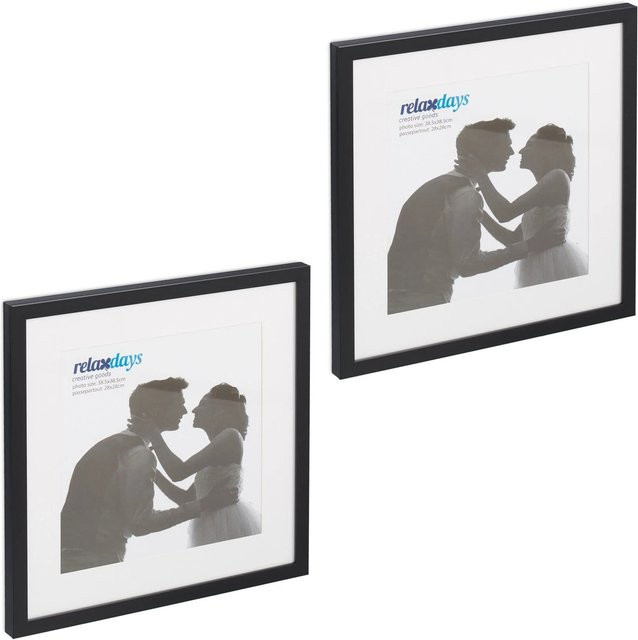 Relaxdays Bilderrahmen Set aus Kunststoff und Glas in Schwarz, 2er Set, quadratisch mit Passepartout zum Aufhängen oder Hinstellen, B/H: 38,5 x 38,5 cm - Bild 1