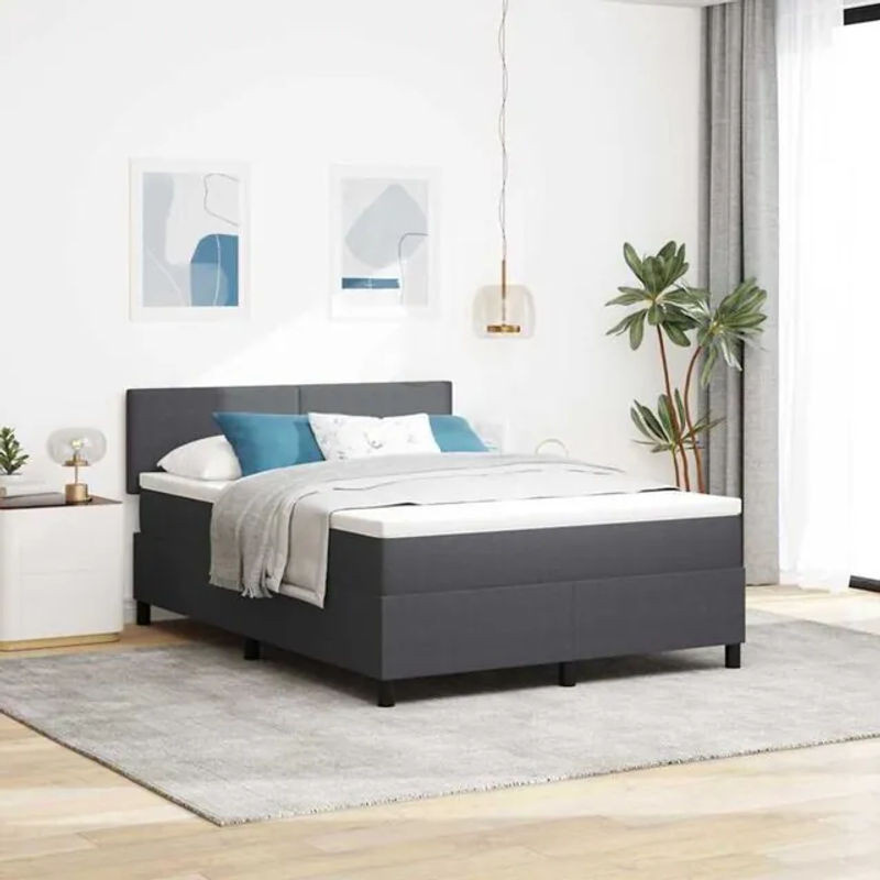vidaXL Boxspringbett aus Stoff in Anthrazit und Weiß, Modernes Design, B/T/H: 200 x 160 x 88 cm - Bild 1