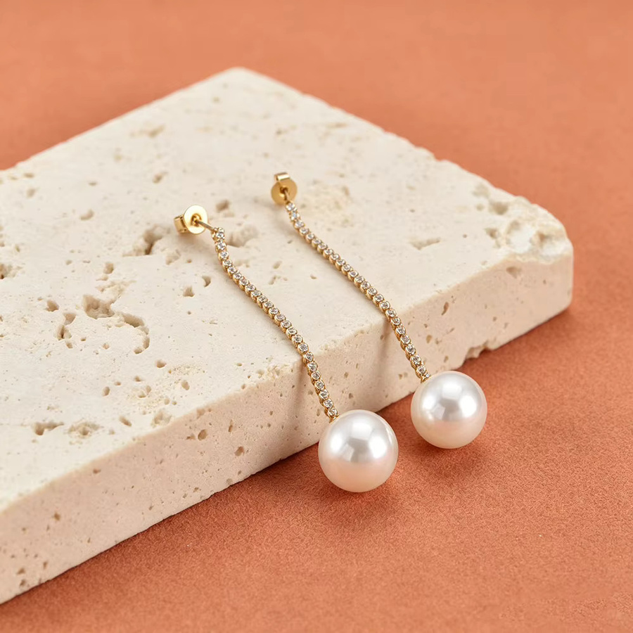 Lokaer Zirkonia-Kette mit Perlen, Ohrhänger, Edelstahl, Unisex - Bild 2