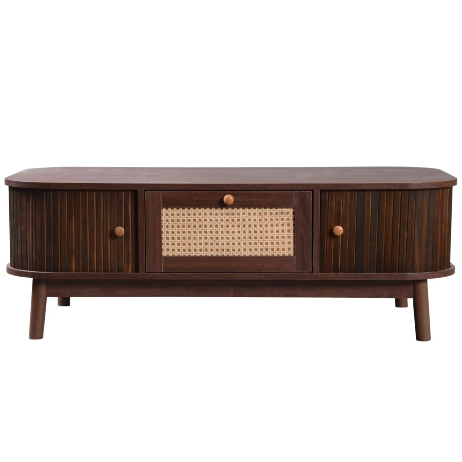 PXloue Couchtisch in Braun und Weiß mit Rattan-Optik und Schubladen, B/T/H: 110 x 55 x 38,5 cm - Bild 2