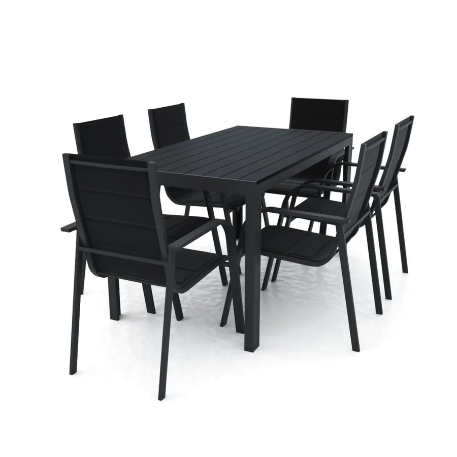 Lex 7-teilige Gartensitzgruppe aus pulverbeschichtetem Aluminium in Anthrazit und Schwarz, modernes Essgruppen-Set für Garten, Balkon oder Terrasse - Bild 2