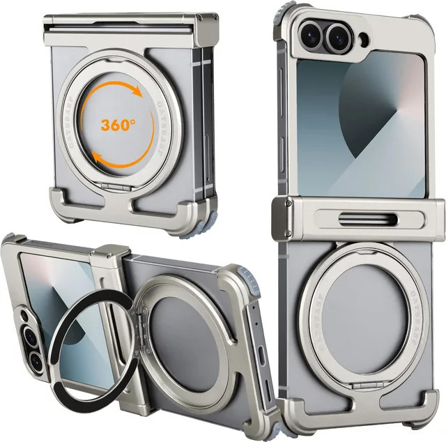 Eary Handyhülle für Samsung Galaxy Z Flip 7 und Z Flip 6 mit MagSafe, 360 Grad drehbarem magnetischem Ständer und kabellosem Laden, Farbe: Titanium - Bild 1