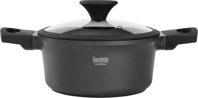 Gourmesto Kochtopf Black Line in Schwarz mit Glasdeckel, Durchmesser: 20 cm, Antihaftbeschichtung aus Keramik und Aluminium - Bild 1