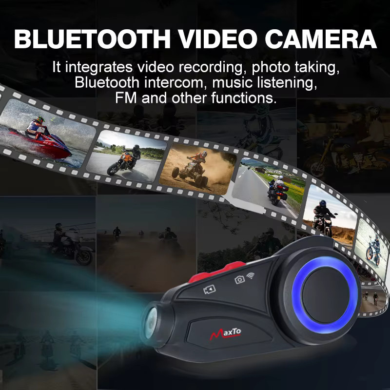 Maxto M3S Motorradhelm Bluetooth Headset mit 2K WiFi Videorecorder DVR Intercom in Schwarz - Bild 2