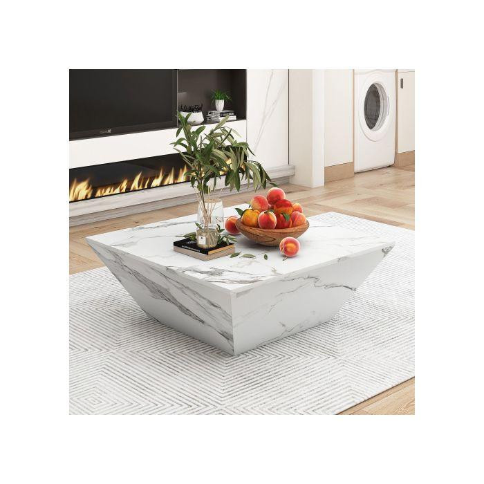 Moderner Couchtisch MUVOE in Trapezform mit weißem Marmorfurnier, B/T/H: 70 x 70 x 37 cm - Bild 2