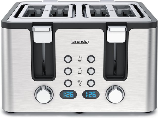 Arendo Toaster mit 4 kurzen Schlitzen für 4 Scheiben, 1750 W, Automatik, Edelstahl, Farbe: Silber - Bild 1