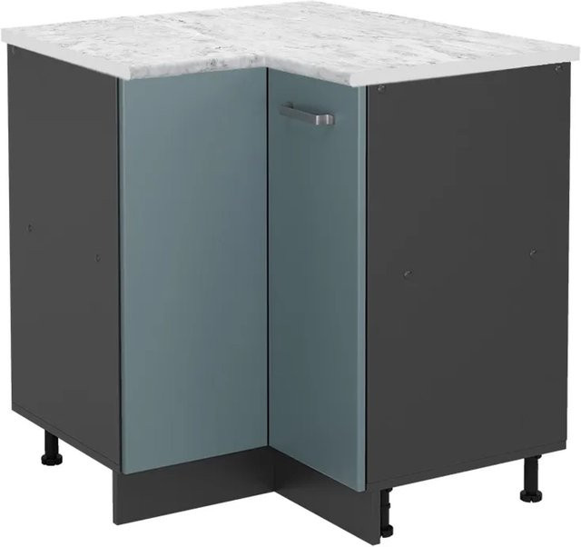 Vicco R-Line Eckunterschrank für die Küche in Blau-Grau mit Marmor-Optik, B/T/H: 75,6 x 60,0 x 75,6 cm - Bild 1