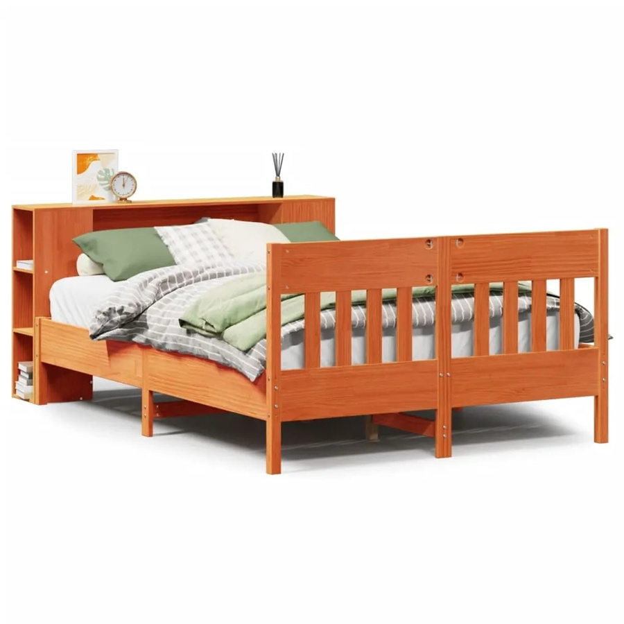 vidaXL Massivholzbett aus Kiefer mit Regal in Braun, B/T/H: 150 x 200 cm - Bild 2