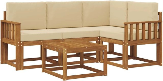 vidaXL Outdoor-Sofagarnitur in L-Form aus Akazienholz mit 5 Kissen in Natur und Beige - Bild 1