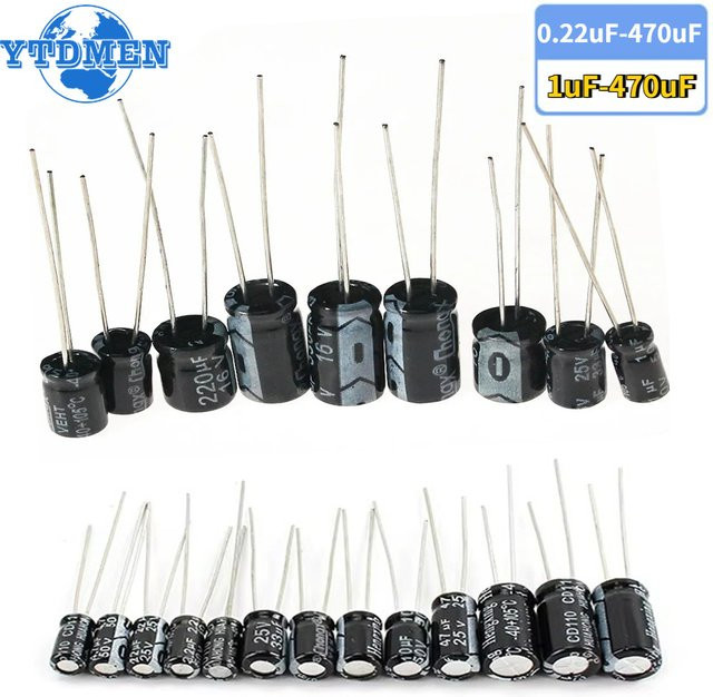 YTDMEN Aluminium-Elektrolytkondensator Set mit 120 Stück, DIP-Kit von 1uF-470uF und 0,22uF-470uF, 16V-50V, Farbe: Schwarz - Bild 1