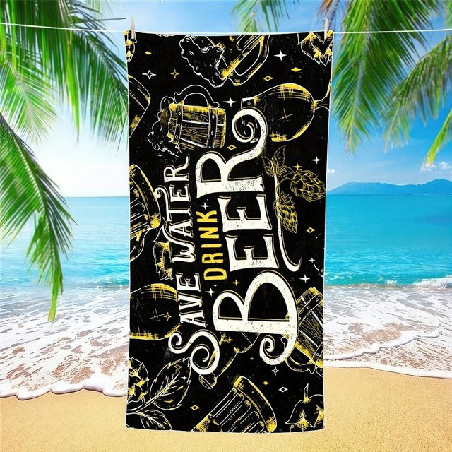 Stilvolles Strandtuch mit Bier-Design in Schwarz, B/H: 70 x 180 cm - Bild 1