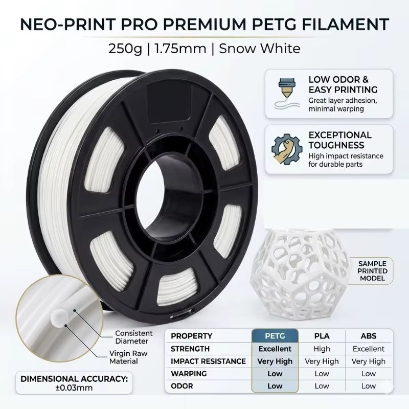MANLANG PETG Filament 1,75 mm für FDM 3D-Drucker in Schwarz und Weiß, 250 g - Bild 3