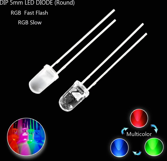 TiaoChongYi RGB-LED-Diode mit 5 mm Durchmesser, mehrfarbig blinkend, klare runde Linse, 2 Pins - Bild 1
