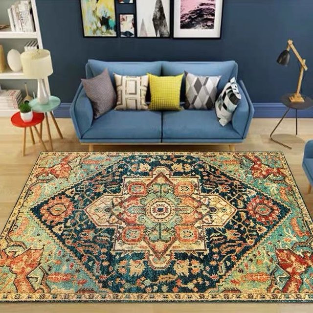 VIKAMA Ethno-Teppich im amerikanischen Retro-Stil, waschbarer Teppich für Wohnzimmer und Schlafzimmer, mehrfarbig - Bild 1